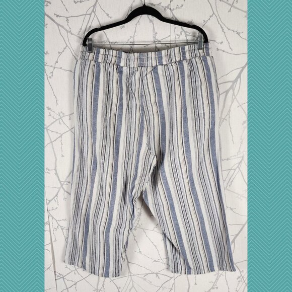 Penmans Blue Striped Linen Blend Pull On Capri Pants - Picture 2 of 4